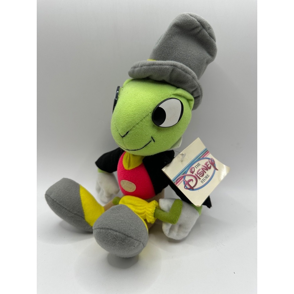 Viintage Disney Store 10" Sitting Jiminy Cricket Plush with Umbrella Tag Attache